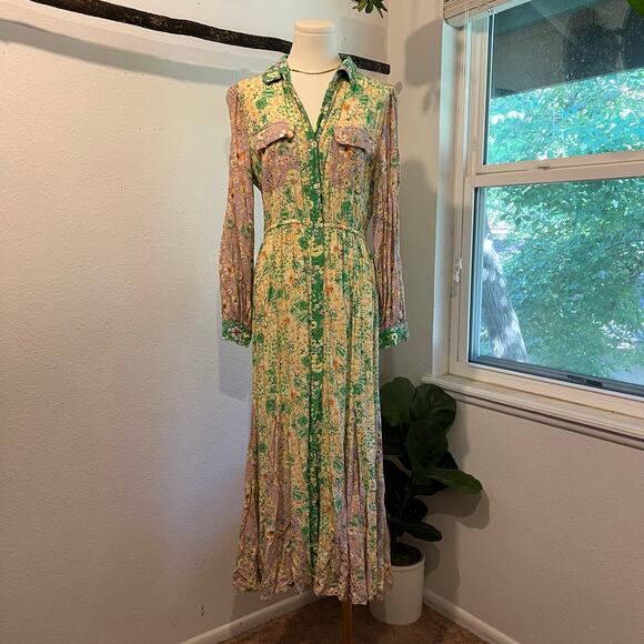 LOFT Garden Party Long Sleeve Patchwork Floral Button Front Dress Size Medium - Picture 2 of 16